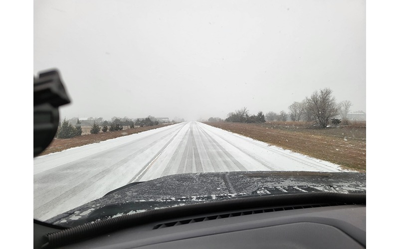 Roads Across Central Kansas Snow-Packed and Icy