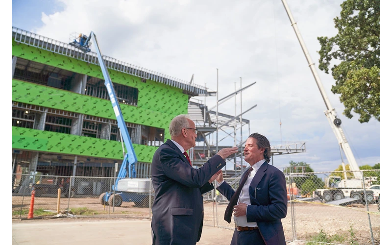 Senator Moran Inspects Construction of Landmark Structure at McPherson College