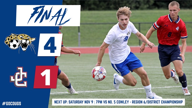 Men’s Soccer Cougars Roll to 4-1 Victory Advancing to Saturday’s Region 6/Plains District Championship