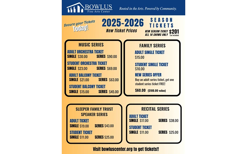 Get Tickets for the Bowlus Fine Arts Center Season Announcement Party