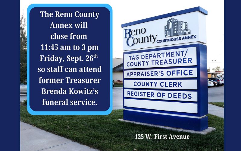 Reno County Annex to Close Friday Afternoon for Funeral of Former Treasurer Brenda Kowitz