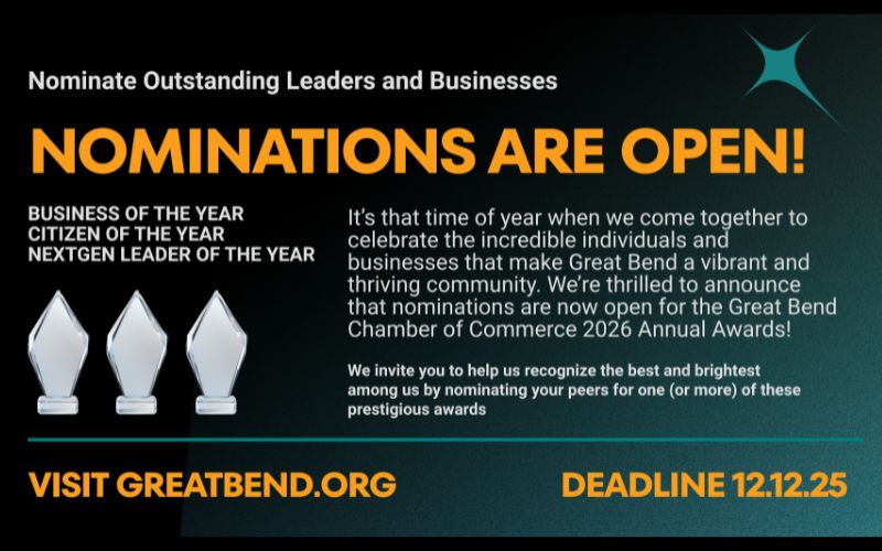 Nominate Outstanding Leaders and Businesses for Great Bend Chamber of Commerce 2026 Annual Awards