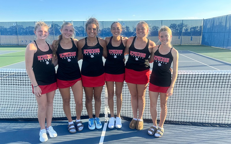 McPherson Girls Tennis Wins Goddard Quad, Sandbo Wins 100th Game