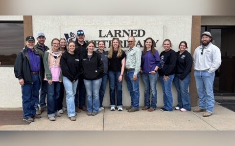 Students in the Veterinary Training Program for Rural Kansas made a stop at the Larned Veterinary Clinic on a tour of Western Kansas to learn about the unique needs of rural communities. Photo Credit: KSRE